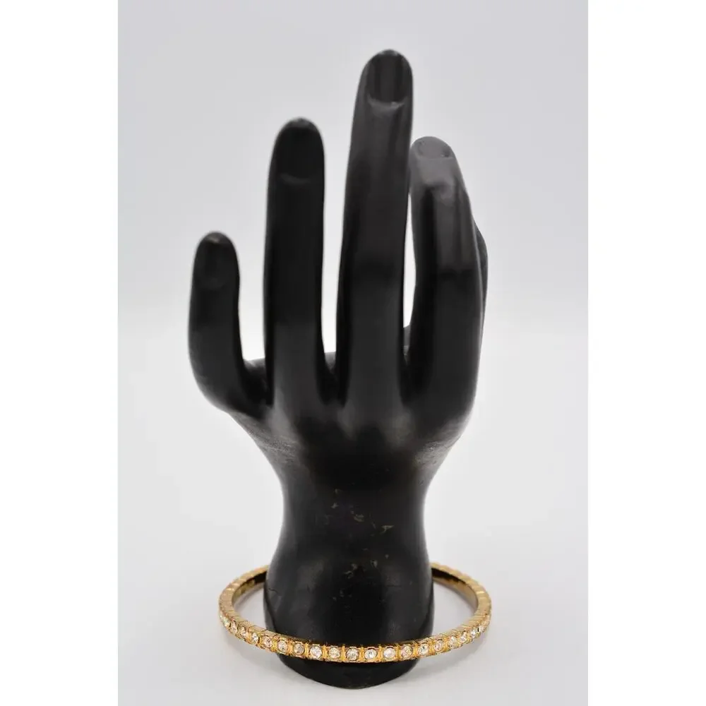 Graziano Vintage Bangle Bracelet Rhinestone Crystal Gold Tone Signed 1990s Bin4